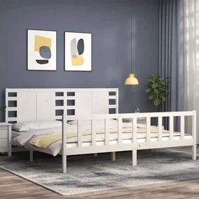 Giroletto con testiera bianco 200x200 cm in legno massello