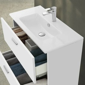 Mobiletto bagno sospeso 80 bianco con top e specchio LED Martha