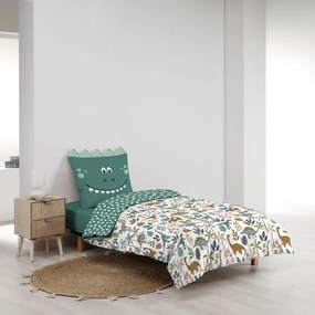 Set copripiumino e federa da bambini bianco/verde in cotone per letto singolo 140x200 cm Dina – douceur d'intérieur