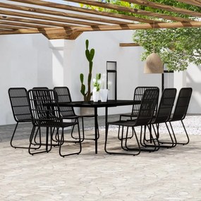 Set da pranzo per giardino 9 pz con cuscini nero