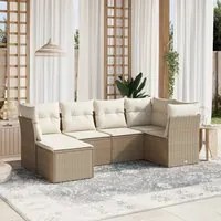 Set Divano da Giardino 6 pz con Cuscini Beige in Polyrattan 3263174