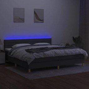 Letto a molle materasso e led grigio scuro 200x200cm in tessuto