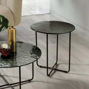 Tavolino tondo con piano vetro temperato effetto martellato Fumč JON 45
