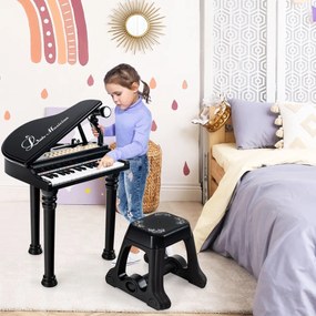 Costway Tastiera per pianoforte a 31 tasti per bambini con sgabello, Pianoforte giocattolo portatile con microfono