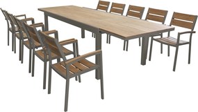 VIDUUS - set tavolo in alluminio e polywood cm 200/300 x 95 x 75 h con 10 poltrone Viduus