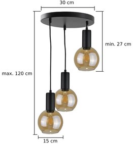 Lampadario a sospensione con filo JANTAR BLACK 3xE27/60W/230V diametro 30 cm