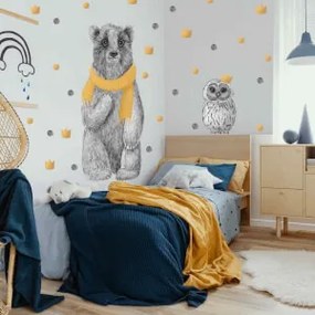 L´orso grande adesivo in bianco e nero con accessori oro e il gufo | Inspio