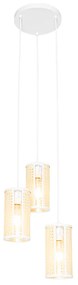 Lampada a sospensione orientale bianca con rattan 3 luci rotonda - Akira