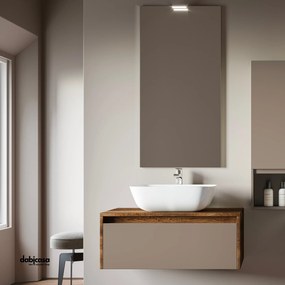 Mobile Bagno Sospeso "Luna 3" Da 80 Cm Composto Da Un Cassetto Lavabo E Specchio Con Lampada Led