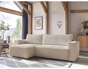 Divano letto in velluto a coste bianco e beige divano letto angolare Nihad - Bobochic Paris