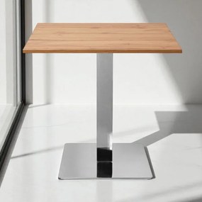 Tavolo bar pub ristorante 80x80 cm base argento e piano laminato Rovere Nodato H 75