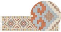 Tappeto Kilim in cotone multicolore 80 x 300 cm a pelo basso con motivi geometrici e frange Rettangolare Tradizionale