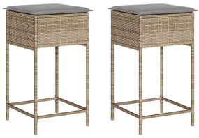 Sgabelli da bar con cuscini 2 pz beige in polyrattan