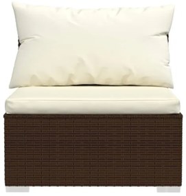 Set Divani da Giardino 6 pz con Cuscini in Polyrattan Marrone