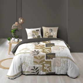 Set copripiumino e federa bianco/marrone in cotone per letto matrimoniale ed esteso 240x220 cm Utopia – douceur d'intérieur