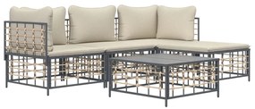 Set divani da giardino 4 pz con cuscini antracite in polyrattan