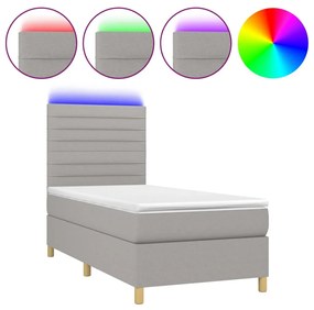 Letto a molle materasso e led grigio chiaro 90x200 cm tessuto