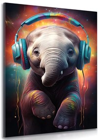 Stampa su tela – Elefante con cuffie