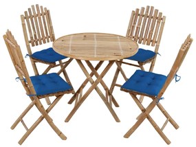 Set Da Pranzo Da Giardino 5 Pz Pieghevole Con Cuscini İn Bambù /