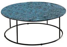Tavolino IAGO 90 con struttura in metallo e piano tondo in vetro Blu
