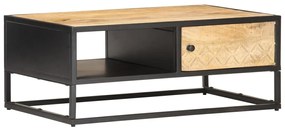 Tavolino Con Anta Intagliata 90x55x36 Cm Legno Di Mango Grezzo /