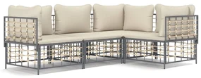 Set divani da giardino 4 pz con cuscini antracite in polyrattan