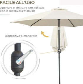Ombrellone da Giardino Ø2.7x2.35 m Palo Ø38 mm in Alluminio Inclinabile Bianco...