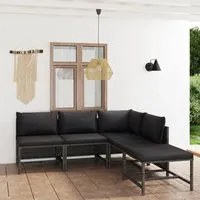 Set Divani da Giardino 5 pz con Cuscini in Polyrattan Grigio cod mxl 40503