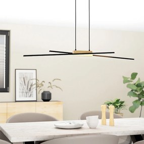 Lampadario Moderno Panagria Led Alluminio Rivestito In Legno Nero E Marrone