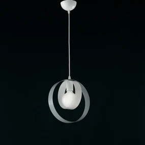 Sospensione Moderna 1 Luce Cerchi Ferro Bianco e Grigio Serie Bolla