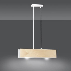 Lampadario 2 Luci Carlo In Acciaio Bianco Corpo Rettangolare E Legno Naturale