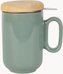 Set di 4 tazze in gres con filtro tè e coperchio in legno di caucciù Baltika