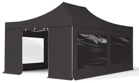 TOOLPORT 4x6m gazebo pieghevole PVC ignifugo con laterali (finestre panoramiche), PROFESSIONAL alluminio, nero - (582032)