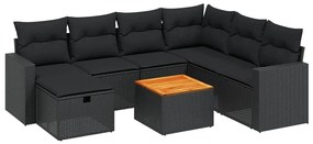 Set divani da giardino con cuscini 8 pz nero in polyrattan