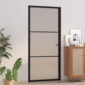 Porta Interna 93x201,5 Cm Nero Opaco Vetro E Alluminio /