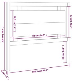 Testiera Letto Grigia 105,5x4x100 cm in Legno Massello di Pino