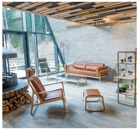 Divano in pelle di bufalo marrone cognac con struttura in rovere massiccio, 210 cm Fawn - Gazzda