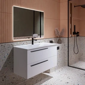 Mobile da bagno sotto lavabo VISOBATH Mia bianco laccato opaco L 100 x H 55 x P 39.5 cm 2 cassetti, lavabo posizionabile centralmente non incluso