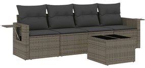 Set divano da giardino 5 pz con cuscini grigio in polyrattan