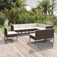 Set Divani da Giardino 9 pz con Cuscini in Polyrattan Marrone 3094447