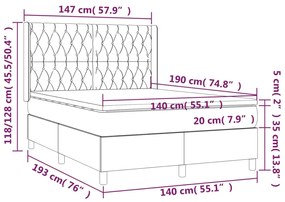 Letto a Molle Materasso e LED Grigio Chiaro 140x190 cm Velluto