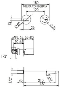 Bellosta Ludo Miscelatore Miscelatore Lavabo Da Parete Bocca Prolungata 210 Mm senza parte incasso Cromo