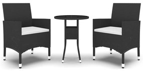 Set da pranzo per giardino 3 pz in polyrattan nero