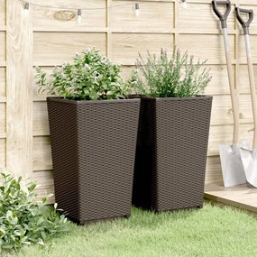 Fioriere da Giardino 2 pz Marrone 32,5x32,5x57 cm in PP