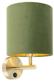 Applique da parete elegante dorata con paralume in velluto verde - Matt