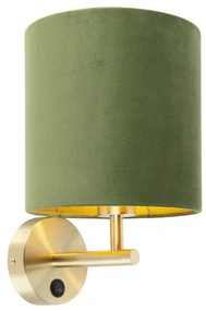 Applique da parete elegante dorata con paralume in velluto verde - Matt