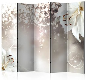 Paravento separè Composizione incantata II (5 parti) - fiori bianchi in illusione 3D