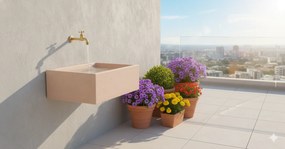 Lavello da Giardino Senza Rubinetto in Cemento Granulato di Marmo Madrid Rosa...