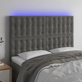 Testiera A Led Grigio Scuro 144x5x118/128cm İn Velluto /