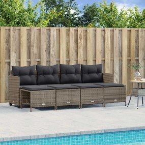 Set divano da giardino 5 pz con cuscini grigio in polyrattan